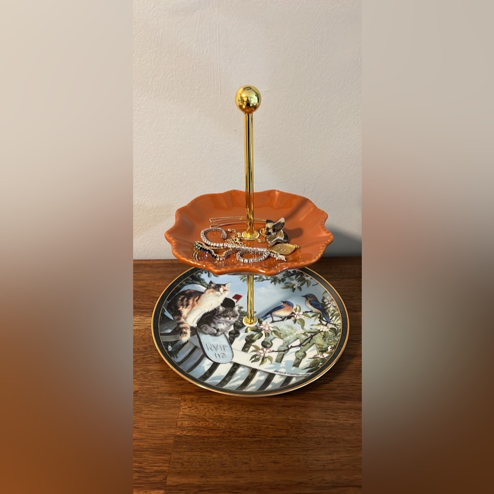 Handmade two-tier jewelry display